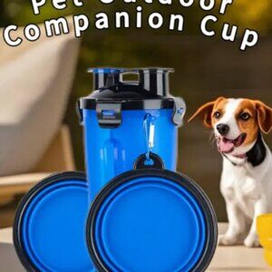 NWOT - Blue Pet Water & Food Bottle w/Black Crossbody Strap & LED Leash!!!